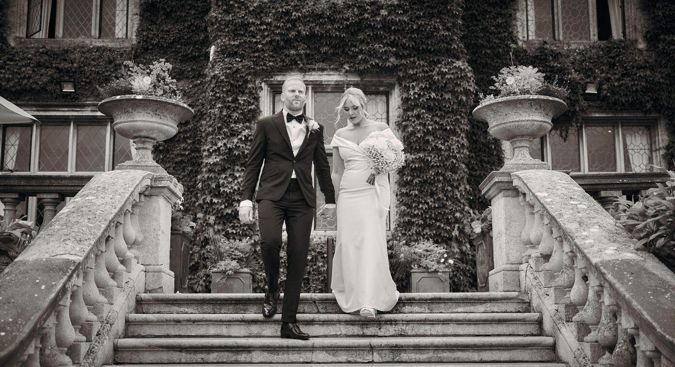 Bridge and Groom on steps